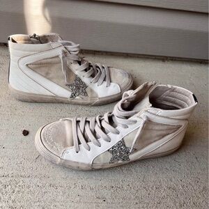White High-Top Sneakers with Black Accents